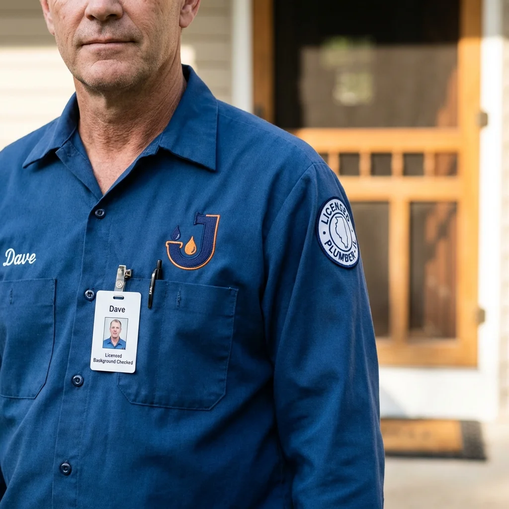 Licensed plumber showing ID badge in West Jefferson, OH