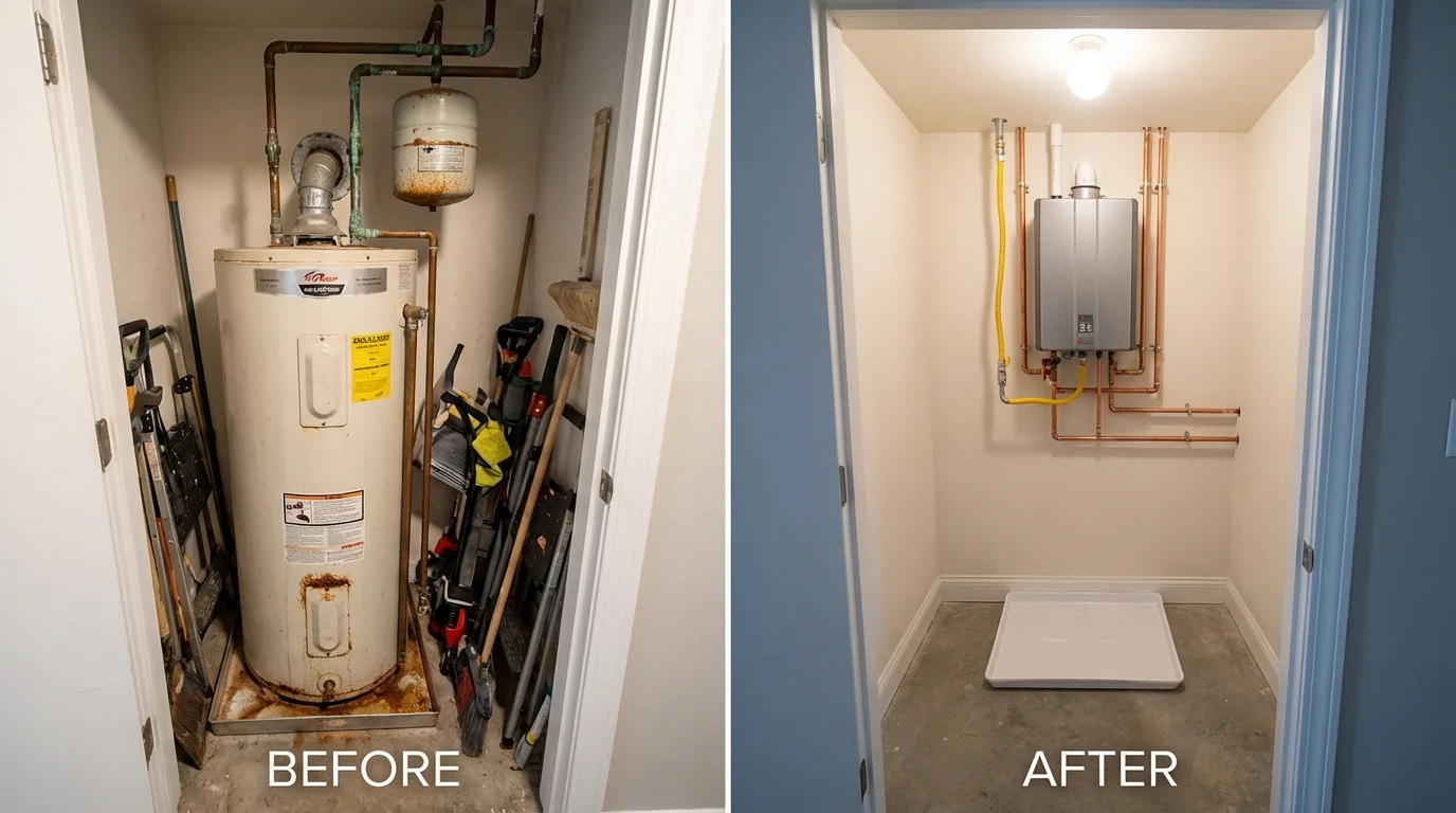 Tank water heater versus wall-mounted tankless unit comparison for West Jefferson, OH homeowners